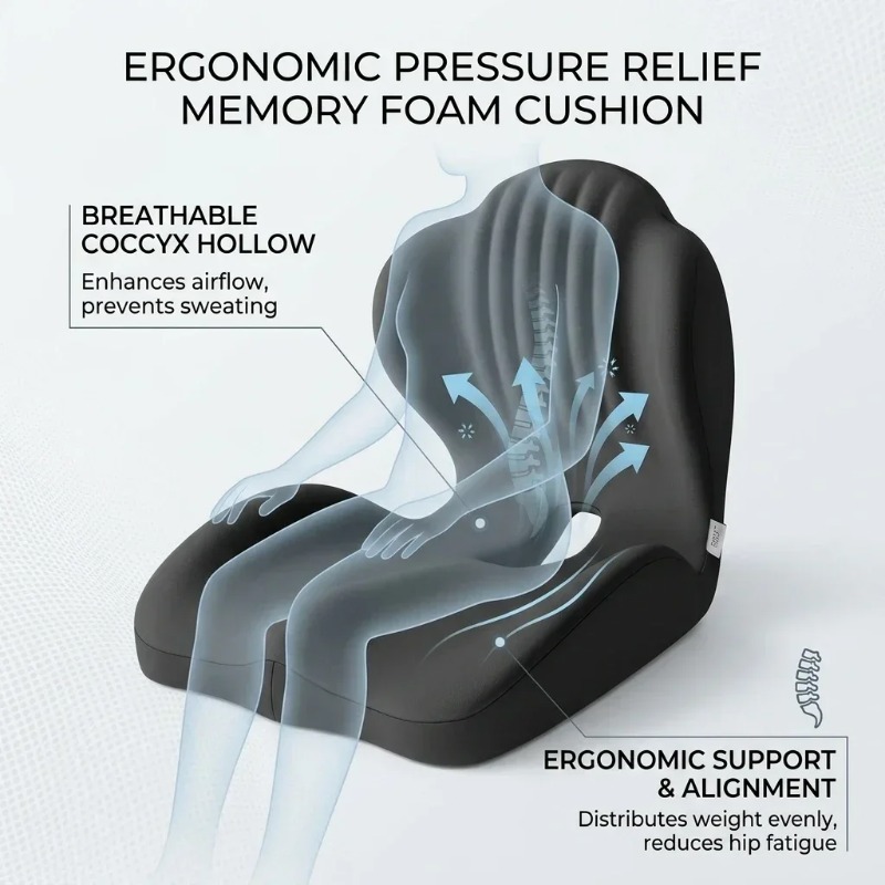 Coccyx Seat Cushion Memory Foa - Posture Corrector Back recension och pris